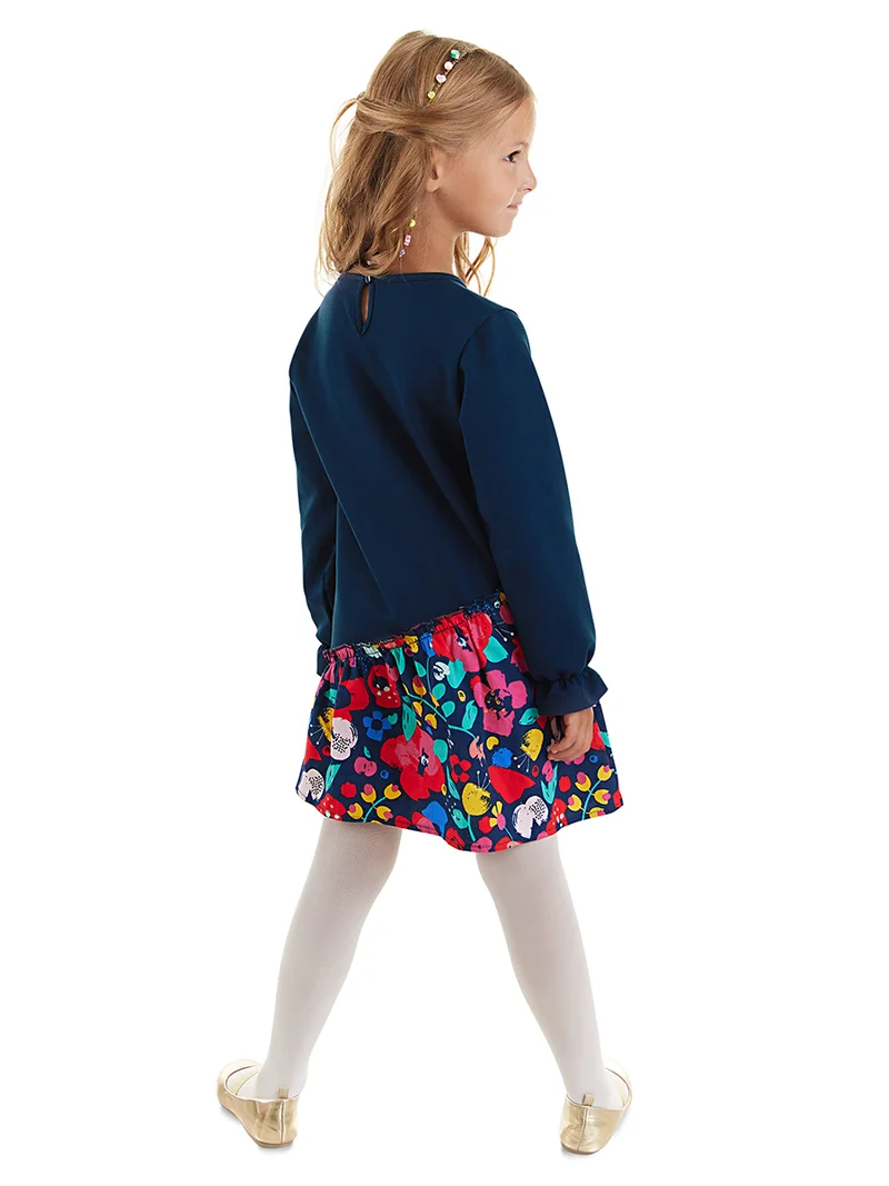 ج&مشب فستان بناتي كحلي بنقشة الفهد